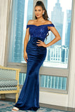 Royal Blue Off the Shoulder Sequin Sheath Long Formal Dress