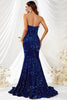 Load image into Gallery viewer, Royal Blue Strapless Sequin Mermaid Long Formal Dress
