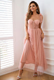 Pink A Line Corset Spaghetti Straps Formal Dress