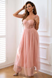 Pink A Line Corset Spaghetti Straps Formal Dress