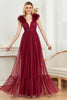 Load image into Gallery viewer, Burgundy V-Neck Sleeveless Tulle Long Formal Dress