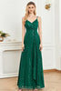 Load image into Gallery viewer, Sparkly Sequin A-Line Green Spaghetti Straps Long Formal Dress