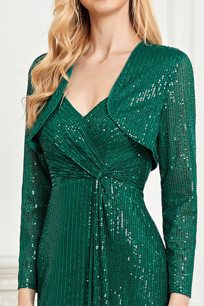 Load image into Gallery viewer, Sparkly Sequin A-Line Green Long Formal Dress With Cape