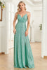 Load image into Gallery viewer, Light Green Sparkly Sequin Spaghetti Straps Long Formal Dress With Slit