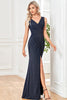Load image into Gallery viewer, Navy Sparkly Sleeveless V-Neck Long Formal Dress With Slit