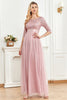 Load image into Gallery viewer, A-Line Blush Half Sleeves Sequin Long Formal Dress