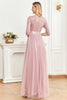 Load image into Gallery viewer, A-Line Blush Half Sleeves Sequin Long Formal Dress