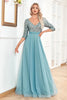 Load image into Gallery viewer, Grey Blue A-Line Sparkly Sequin V-Neck Long Formal Dress