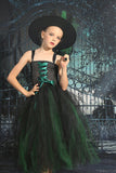 Dark Green Lace-Up Front Tulle Halloween Girl Dress