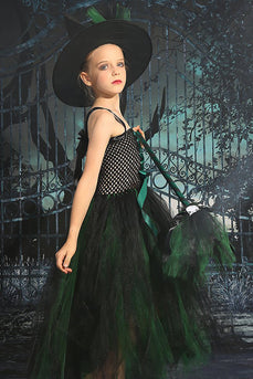 Dark Green Lace-Up Front Tulle Halloween Girl Dress