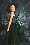 Dark Green Lace-Up Front Tulle Halloween Girl Dress