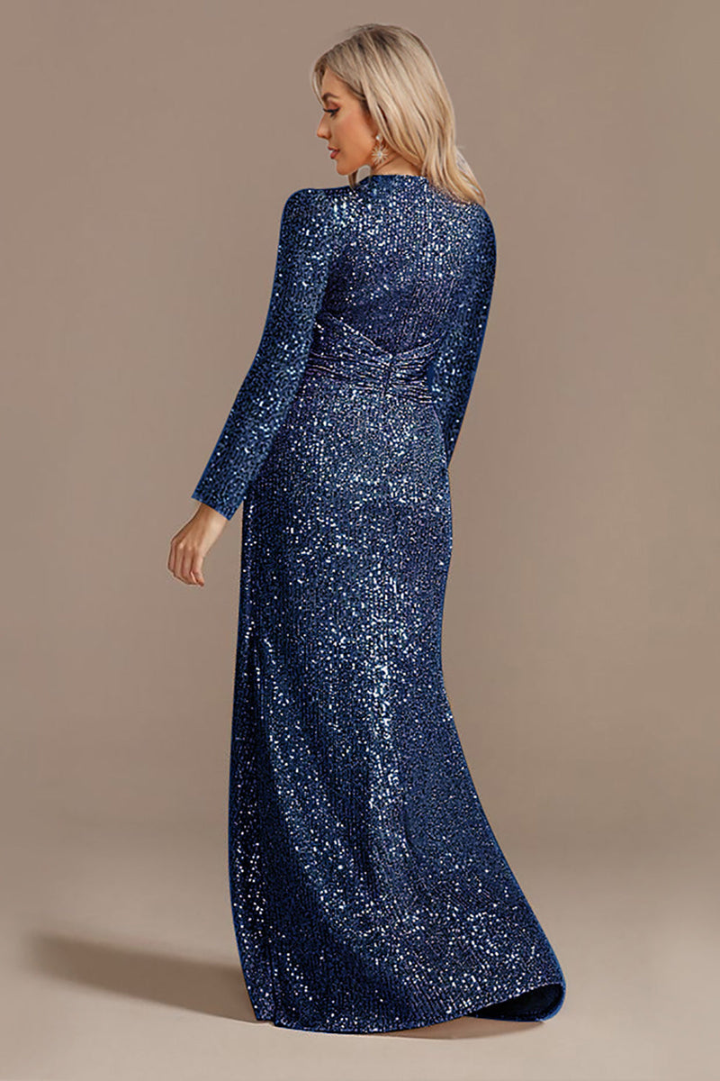 Load image into Gallery viewer, Glitter Navy Mother of the Bride Dress with Long Sleeves