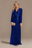 Glitter Navy Mother of the Bride Dress with Long Sleeves