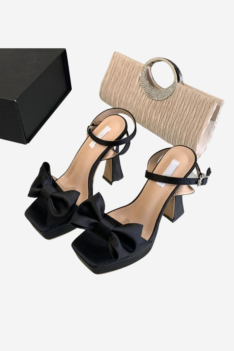 Load image into Gallery viewer, Pink Chunky High Heel Sandals with Bow
