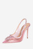 Load image into Gallery viewer, Rhinestone Pink Pointed Toe Stiletto Sandals