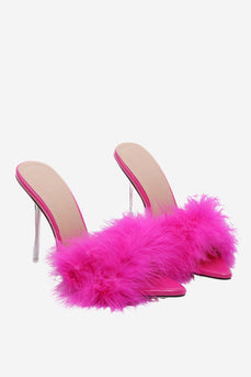 Hot Pink Feathers Open Toe Stiletto Sandals