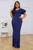 Load image into Gallery viewer, Navy Bodycon Plus Size V-neck Short Sleeves Formal Dress