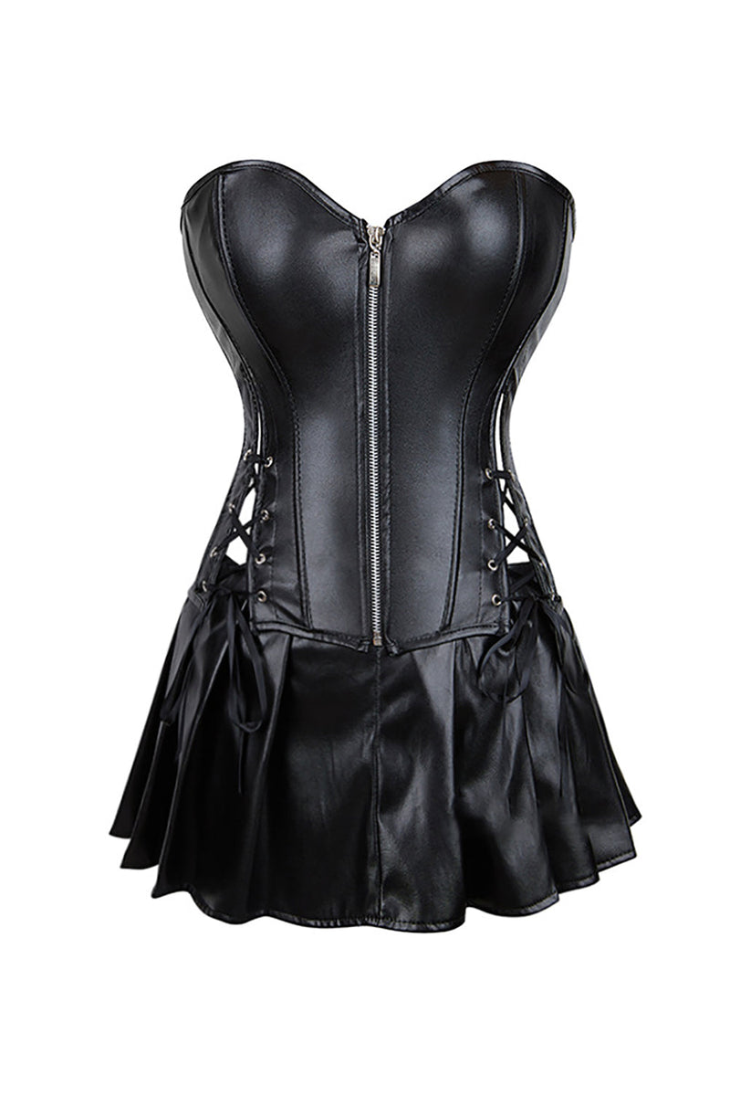 Load image into Gallery viewer, Black PU Lace-Up Front Sweetheart Corset Shapewear