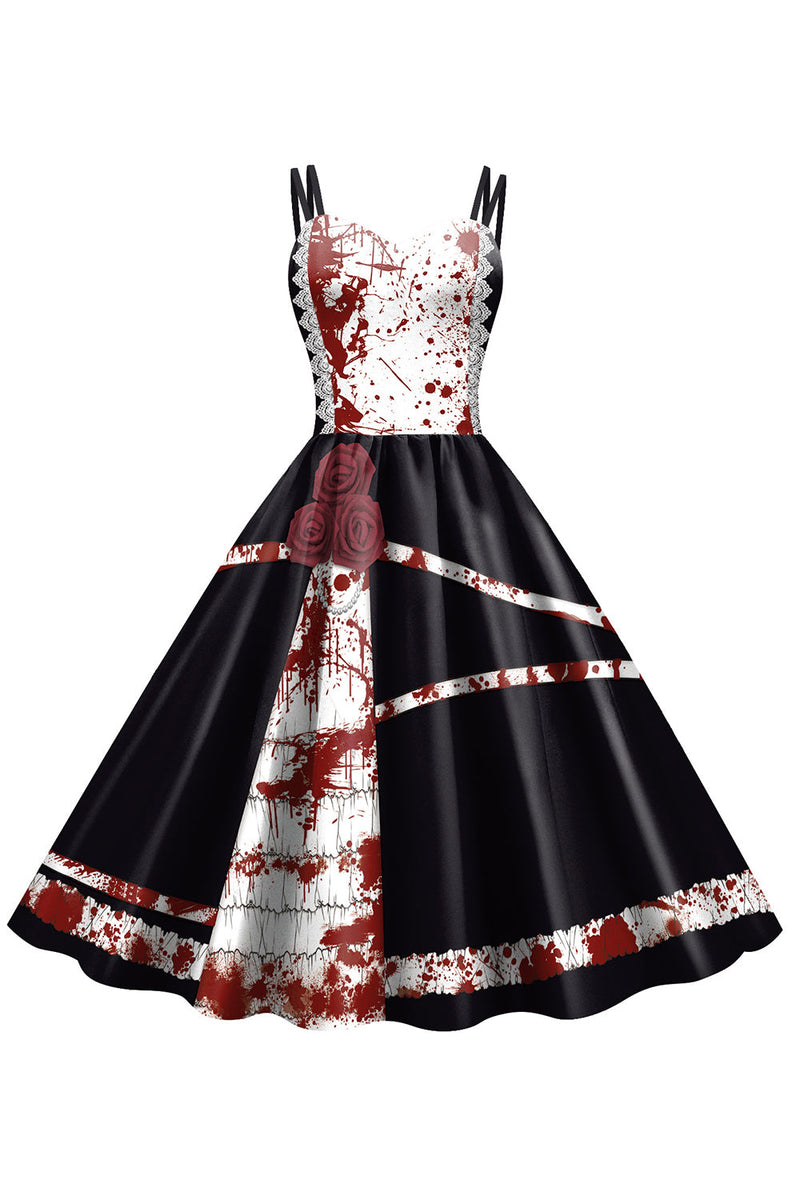 Load image into Gallery viewer, Black Halloween A-line Spaghetti Strap Vintage Dress