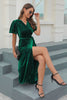 Load image into Gallery viewer, V Neck Navy Velvet Holiday Party Dress with Belt