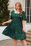 A Line Square Neck Green Velvet Plus Size Xmas Dress