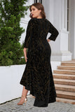 A Line Bateau Neck Black Velvet Plus Size Holiday Party Dress