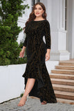 A Line Bateau Neck Black Velvet Plus Size Holiday Party Dress