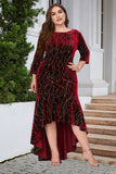 A Line Bateau Neck Black Velvet Plus Size Holiday Party Dress