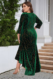 A Line Bateau Neck Black Velvet Plus Size Holiday Party Dress