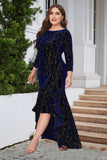 A Line Bateau Neck Black Velvet Plus Size Holiday Party Dress