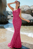 Load image into Gallery viewer, Hot Pink Sparkly Mermaid One Shoulder Formal Dress