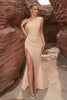 Load image into Gallery viewer, Mermaid Apricot One Shoulder Formal Dress with Slit