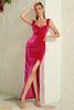 Load image into Gallery viewer, Velvet Fuchsia Corset Formal Dress with Ruffles