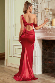 One Shoulder Red Formal Dress with Ruffles