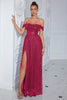 Load image into Gallery viewer, Sparkly Fuchsia Off The Shoulder Formal Dress with Slit