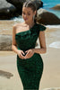 Load image into Gallery viewer, Mermaid Sequins One Shoulder Dark Green Formal Dress
