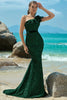 Load image into Gallery viewer, Mermaid Sequins One Shoulder Dark Green Formal Dress