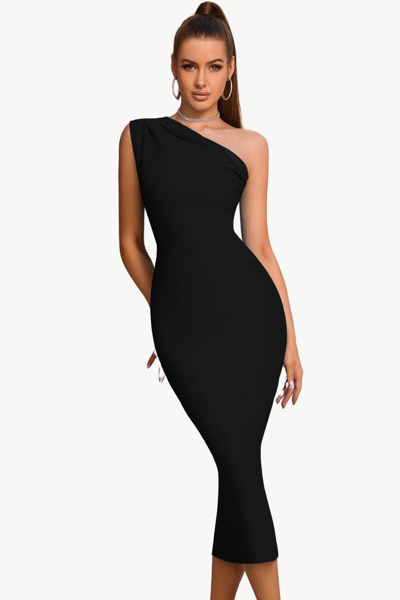 Load image into Gallery viewer, Bodycon One Shoulder Black Party Dress