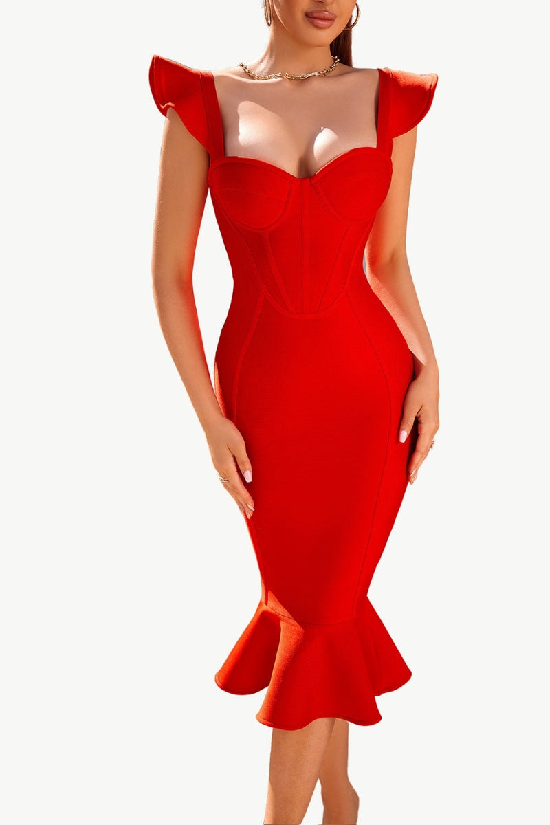 Load image into Gallery viewer, Red Sweetheart Mermaid Midi Corset Cocktail Dress
