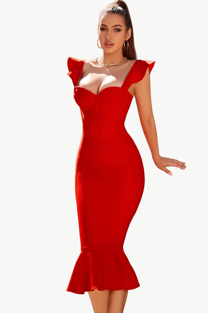 Load image into Gallery viewer, Red Sweetheart Mermaid Midi Corset Cocktail Dress
