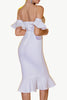 Load image into Gallery viewer, White Bodycon Off The Shoulder Midi Formal Dress With Ruffles