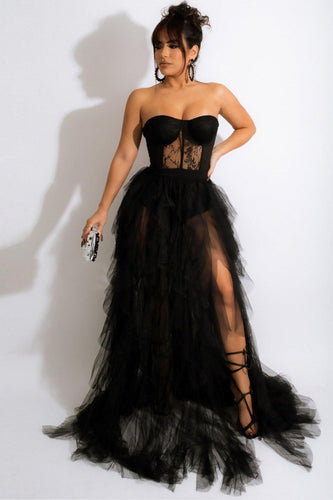 Tulle Sweetheart Black Formal Dress with Slit