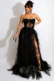 Tulle Sweetheart Black Formal Dress with Slit