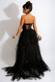 Tulle Sweetheart Black Formal Dress with Slit
