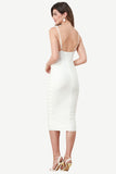 V-Neck Keyhole White Party Dress with Ruffles