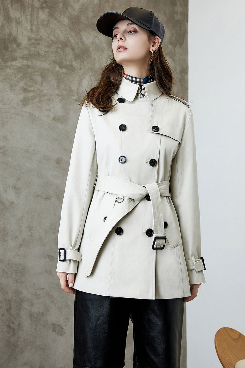 Load image into Gallery viewer, White Double Breasted Lapel Short Trench Coat with Belt