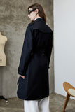 Black Lapel Double Breasted Trench Coat with Belt