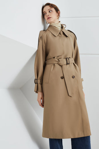 Grey Lapel Double Breasted Fitted Trench Coat with Belt