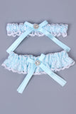 Light Blue Lace Beaded Wedding Garter Belt Set