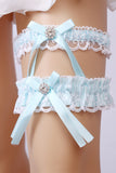 Light Blue Lace Beaded Wedding Garter Belt Set